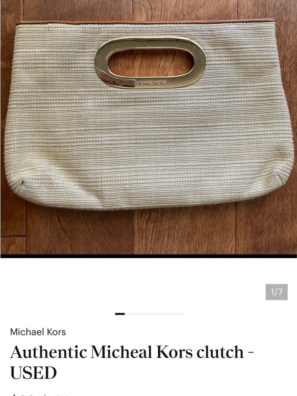 Michael Kors Cream Woven Clutch with Gold Oval Handle - Picture 8 of 8